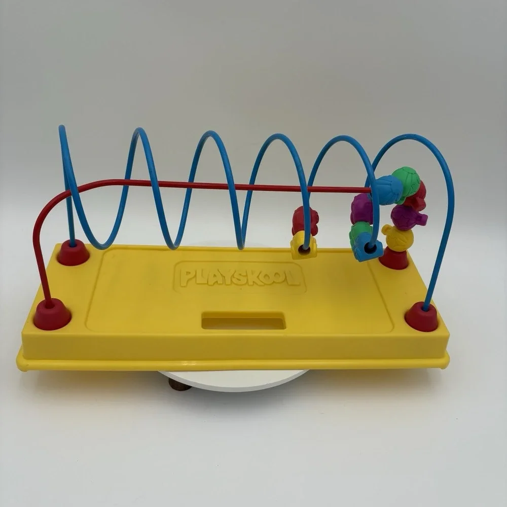 Vintage 1989 Playskool Busy Beads Maze - Bead Spiral Baby Toddler Toy GUC Yellow